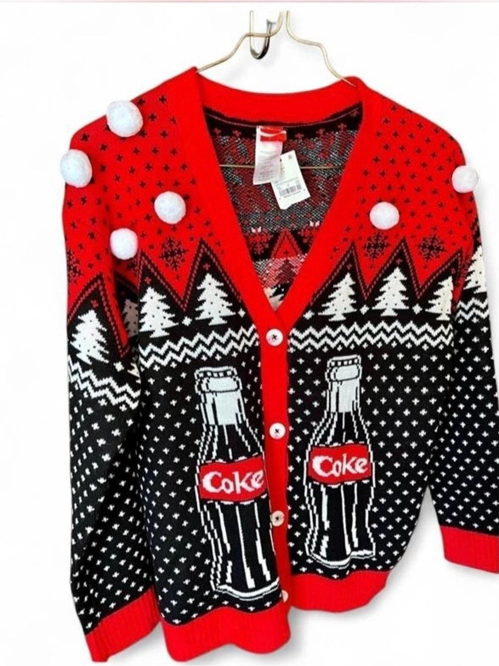 Coca-Cola Polar Bear Coke and Trees Ugly Christmas Sweater Cardigan Holiday